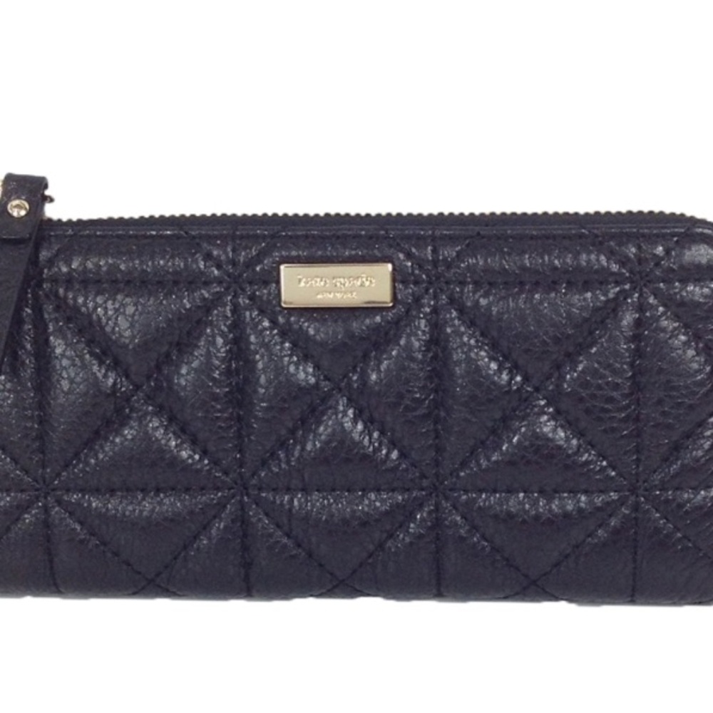 kate spade Quilted Black Leather Zip Wallet with Gold Hardware